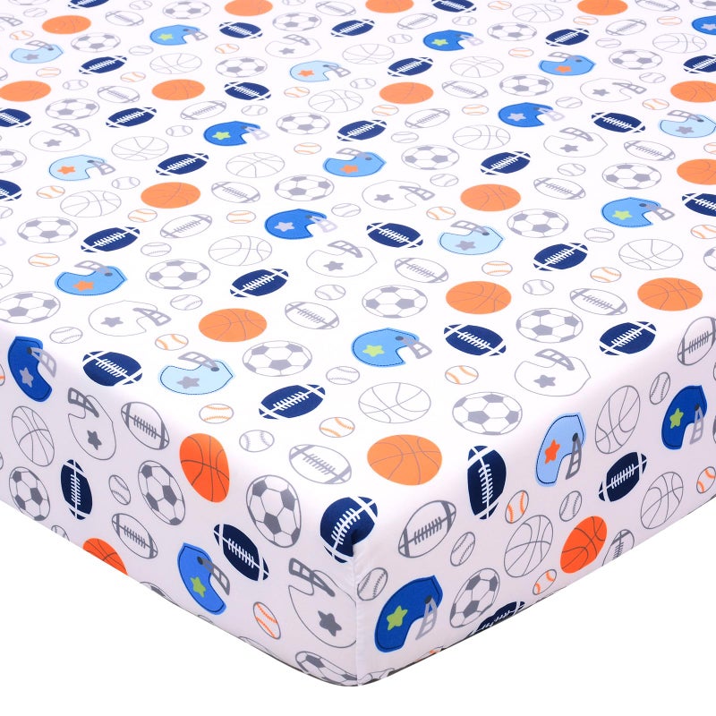 Crib Sheet 1 Pack Sports Theme Nursery Bedding Sheet Footballs Printed Standard Size Infant Bed Sheet Basketball Baby Boy Bed Linens for Crib by UOMNY