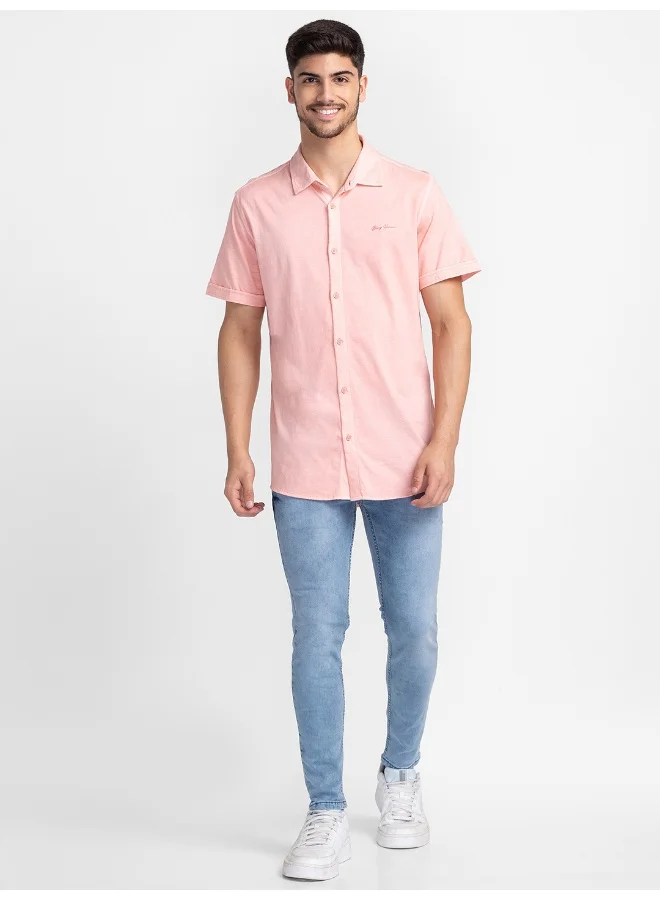 Being Human Mens Dusty Pink Collared Short Sleeve Shirt