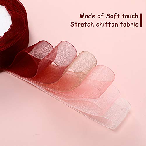 Shappy 6 Rolls Organza Ribbon Sheer Chiffon Ribbon Bulk for Wrapping Decorating Valentine Wedding Birthday Bouquet Garland(50 Yard Each Roll,Dusty Rose) - Image 3