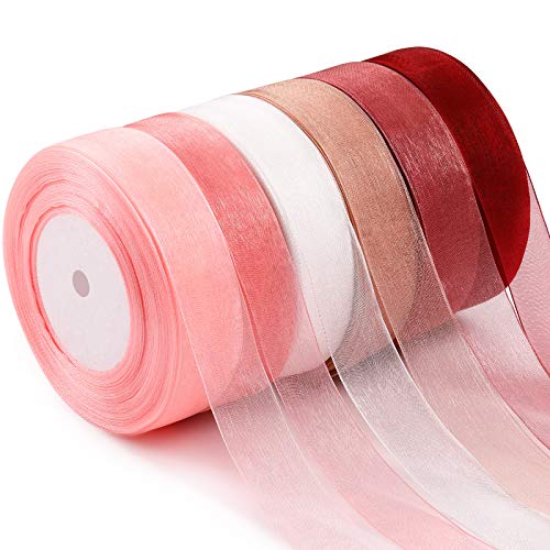 Shappy 6 Rolls Organza Ribbon Sheer Chiffon Ribbon Bulk for Wrapping Decorating Valentine Wedding Birthday Bouquet Garland(50 Yard Each Roll,Dusty Rose) - Image 1