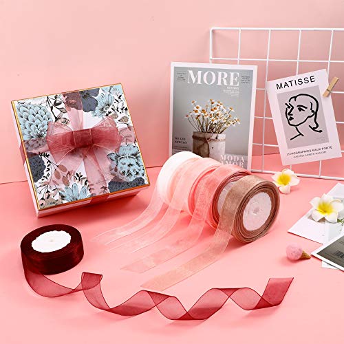 Shappy 6 Rolls Organza Ribbon Sheer Chiffon Ribbon Bulk for Wrapping Decorating Valentine Wedding Birthday Bouquet Garland(50 Yard Each Roll,Dusty Rose) - Image 5