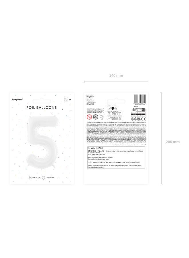 PartyDeco Foil ballon Number ''5'', 86 cm, white  - Image 2