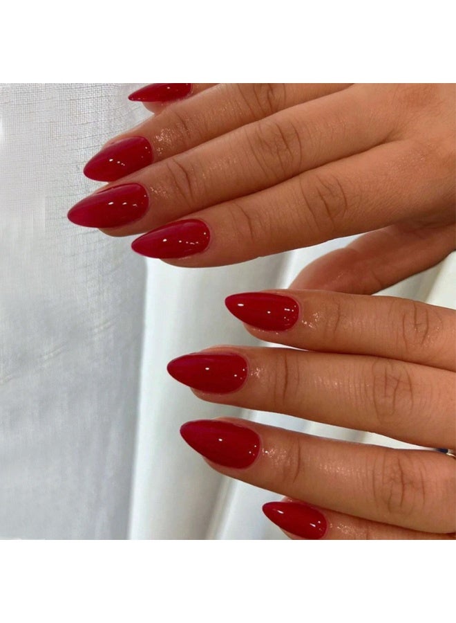 Orange Life Glossy Red Fake Nails Press On Nails 24PCS Long Pointed Shape Reusable ABS Nail Tips Natural Look Durable Lightweight Non-Toxic Easy Apply for Women Wedding Party Date Night Elegant Nail Art Set - Image 1