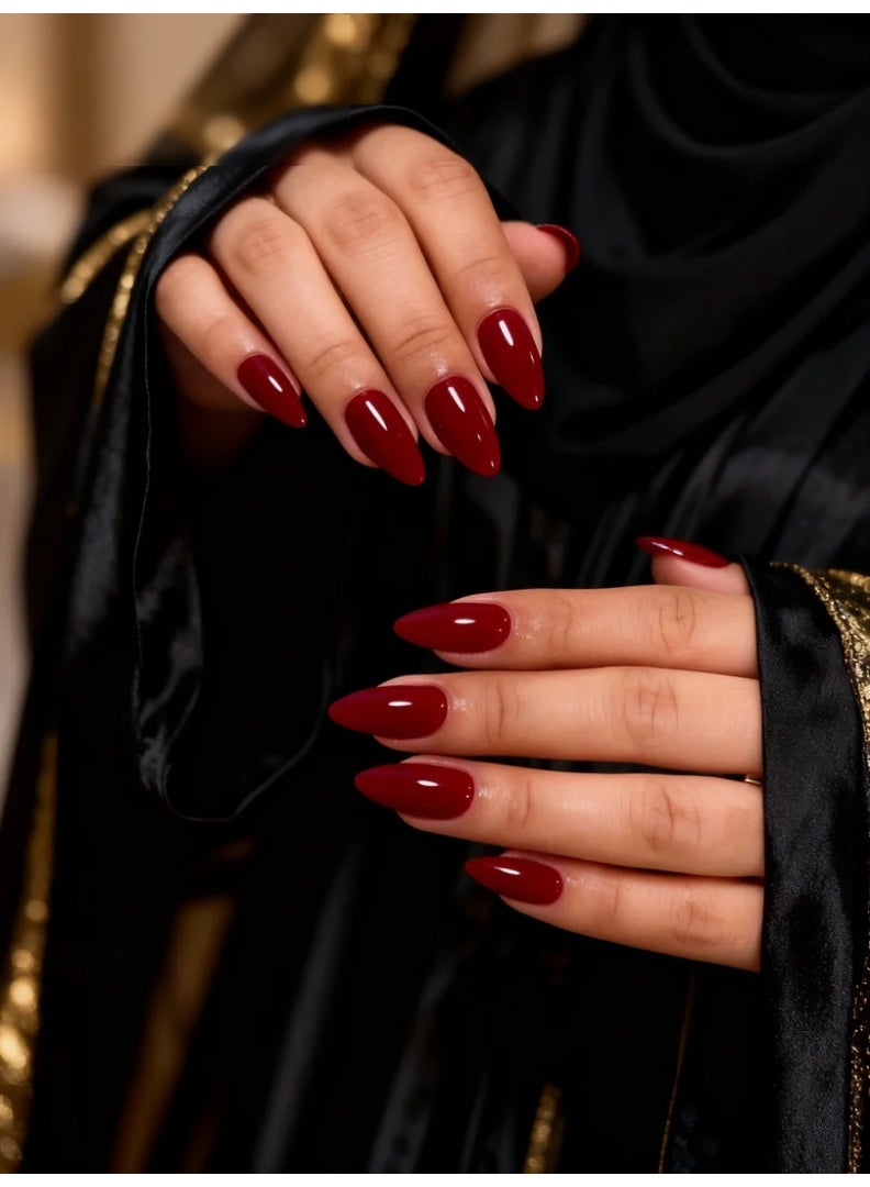 Orange Life Glossy Red Fake Nails Press On Nails 24PCS Long Pointed Shape Reusable ABS Nail Tips Natural Look Durable Lightweight Non-Toxic Easy Apply for Women Wedding Party Date Night Elegant Nail Art Set - Image 5