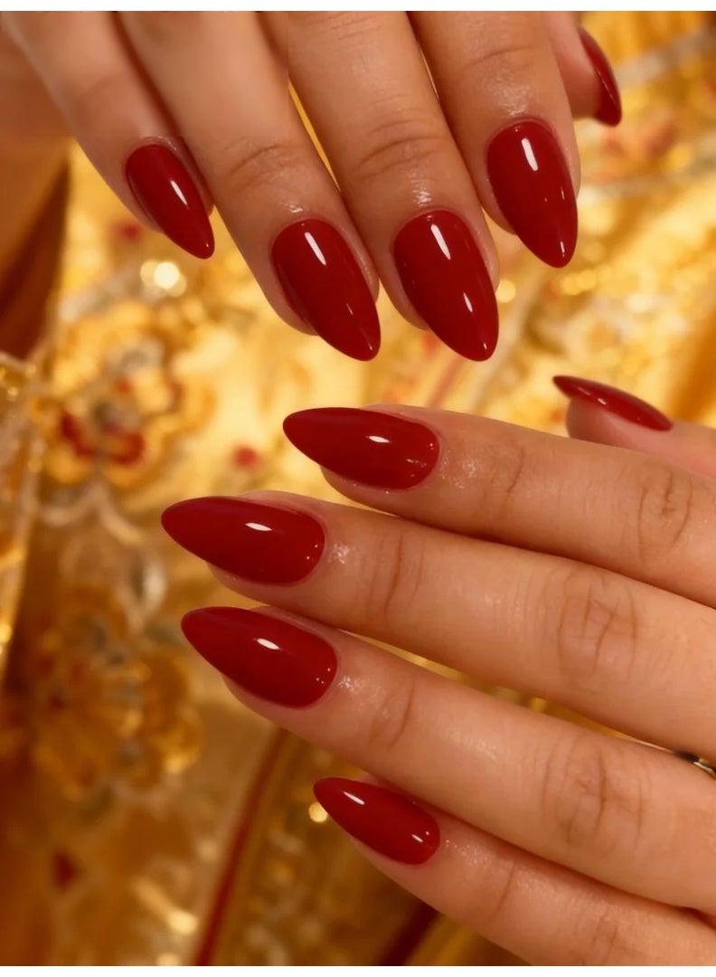 Orange Life Glossy Red Fake Nails Press On Nails 24PCS Long Pointed Shape Reusable ABS Nail Tips Natural Look Durable Lightweight Non-Toxic Easy Apply for Women Wedding Party Date Night Elegant Nail Art Set - Image 2