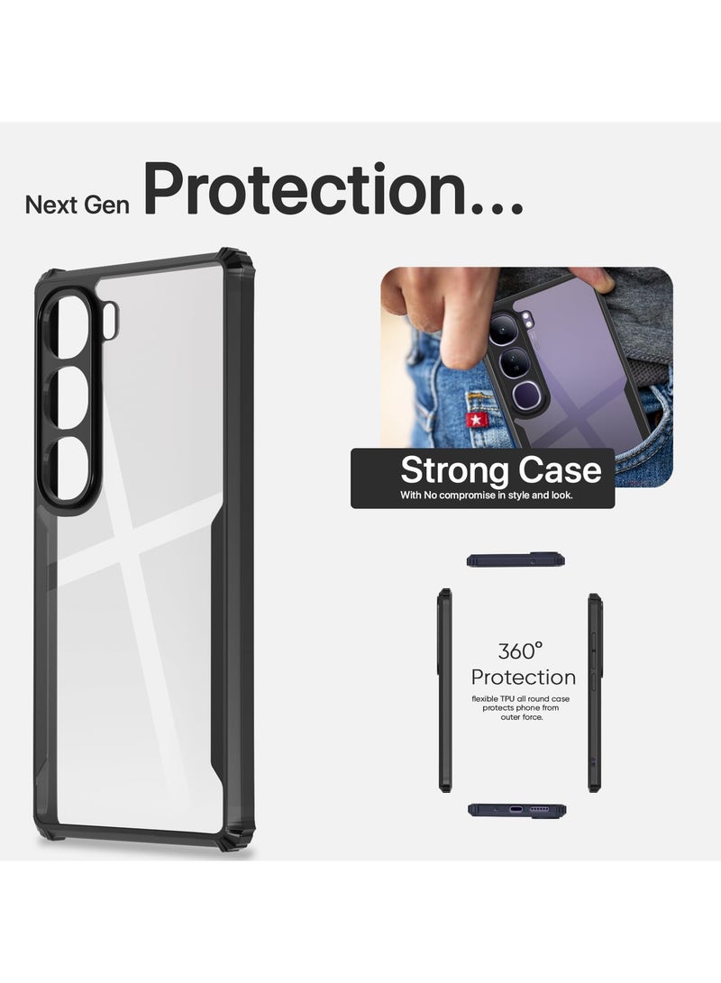 Vivo V40 Lite Clear Case Hard PC Back Cover with Shockproof TPU Black Border 360 Degree Impact Resistant non-Yellowing Transparent Cover For Vivo V40 Lite - Image 2