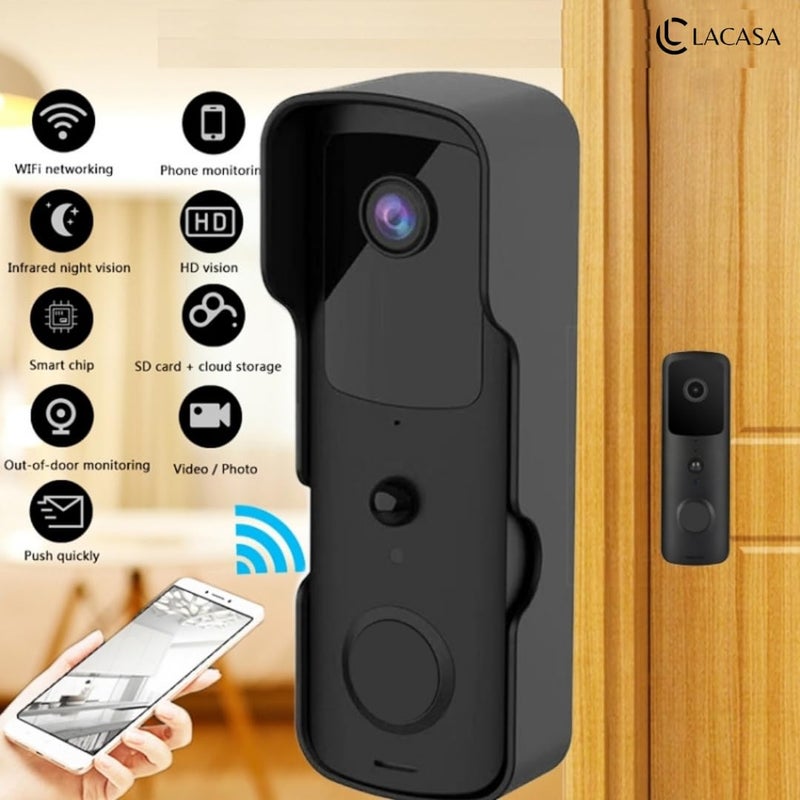 Lacasa جرس باب لاسلكي LACASA مع جرس داخلي وكاميرا 1080p FHD مع رؤية ليلية وزاوية واسعة للغاية واتصال ثنائي الاتجاه في الوقت الحقيقي، تركيب سهل - Image 2