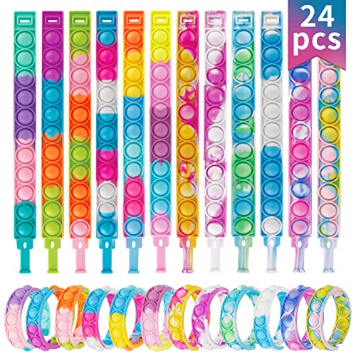Genuvi Pop Bracelets Fidget Toys Bulk Its 24 Pack Party Favors for Kids Pop Fidget Bracelet It Fidget Toy Fidgets for Classroom Prizes End of Year Student Gifts from Teacher Birthday Goodie Bag Stuffers - Image 1