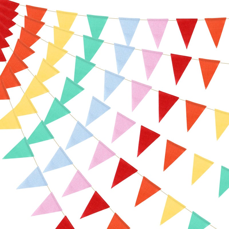 HESTYA 42 Pieces Colorful Pennant Banner Flag Multicolor Bunting Triangle Banner Pastel Pennants for Birthdays Easter School Carnival Garland Outdoor Events Party Hanging Decorations(Rainbow) - Image 1
