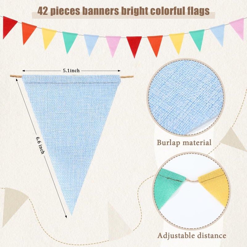 HESTYA 42 Pieces Colorful Pennant Banner Flag Multicolor Bunting Triangle Banner Pastel Pennants for Birthdays Easter School Carnival Garland Outdoor Events Party Hanging Decorations(Rainbow) - Image 2