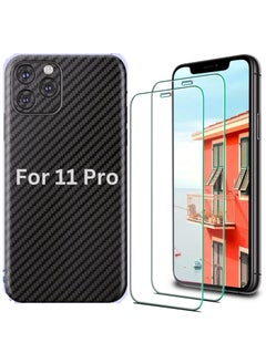 SARAOONT iPhone 11 Pro 1 Piece Carbon Fiber Skin Wrap and 2 Piece 10H Screen Protectors  - Image 1