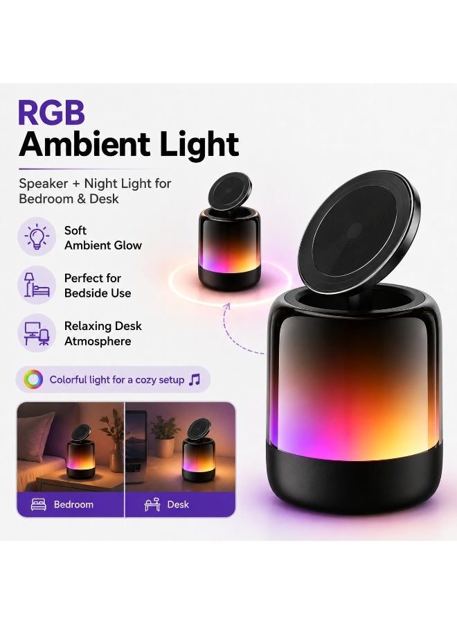Portable Bluetooth Speaker with Magnetic Phone Stand, RGB LED Light Mini Wireless Desk Speaker, TWS Stereo Pairing, FM Radio, TF Card, Type-C Rechargeable Speaker for iPhone Android, Bedroom, Office & Travel - Image 2