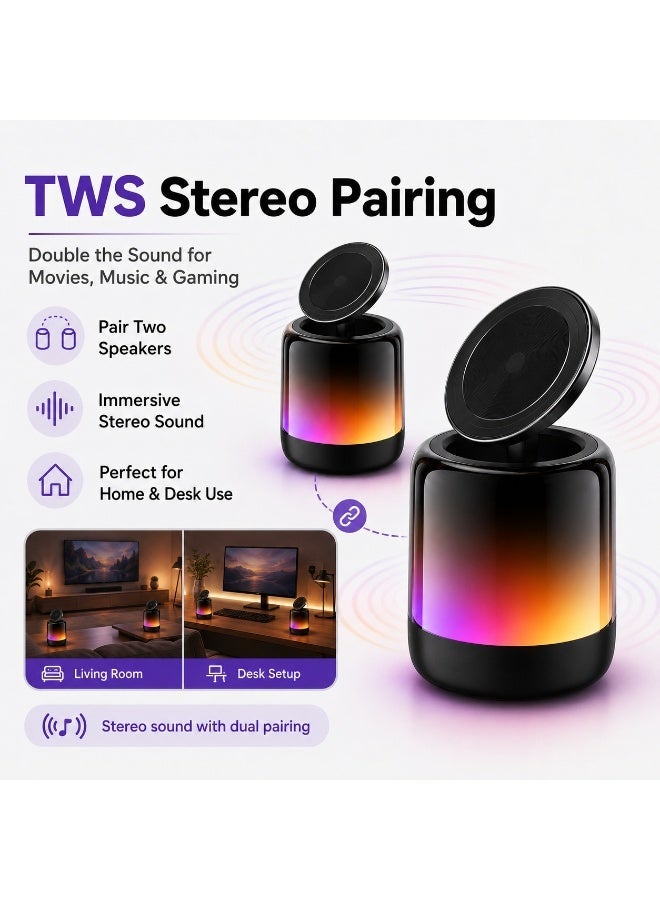 Portable Bluetooth Speaker with Magnetic Phone Stand, RGB LED Light Mini Wireless Desk Speaker, TWS Stereo Pairing, FM Radio, TF Card, Type-C Rechargeable Speaker for iPhone Android, Bedroom, Office & Travel - Image 3