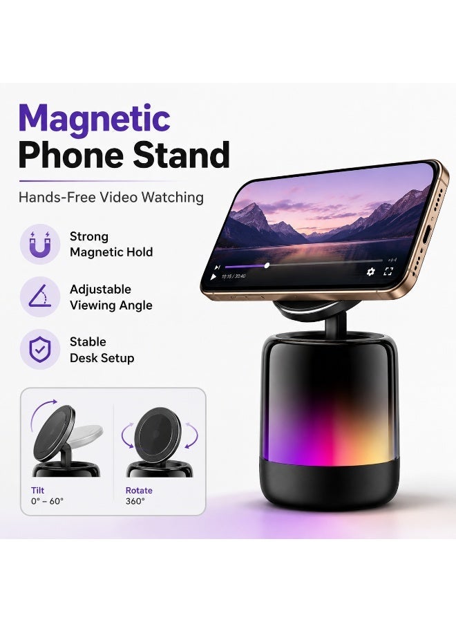 Portable Bluetooth Speaker with Magnetic Phone Stand, RGB LED Light Mini Wireless Desk Speaker, TWS Stereo Pairing, FM Radio, TF Card, Type-C Rechargeable Speaker for iPhone Android, Bedroom, Office & Travel - Image 4