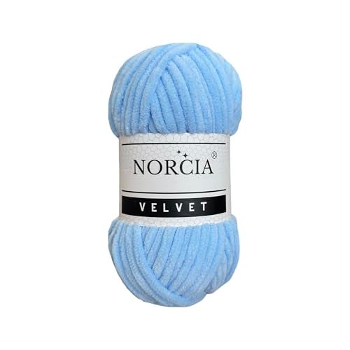 NORCIA Soft Velvet Yarn Chenille Yarn for Crocheting Super Bulky (100g-3.50oz) (68m-74.3 yds) Baby Blanket Yarn for Knitting Amigurumi Yarn for Crochet Weaving Craft (Baby Blue, 1 Skein) - Image 1