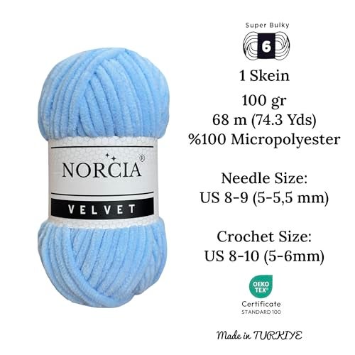 NORCIA Soft Velvet Yarn Chenille Yarn for Crocheting Super Bulky (100g-3.50oz) (68m-74.3 yds) Baby Blanket Yarn for Knitting Amigurumi Yarn for Crochet Weaving Craft (Baby Blue, 1 Skein) - Image 2