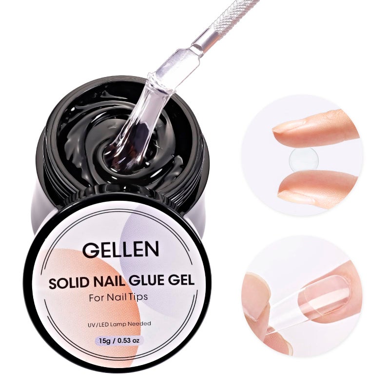Gellen Solid Nail Glue Gel for False Nail Tips, Huge Capacity 15g Press on Solid Acrylic Nail Glue Gel for Salon Art DIY at Home, Need UV Light Cured - Image 1