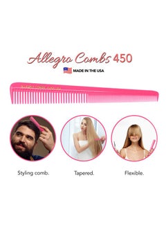 Allegro Combs Allegro Combs 450 Tapered Hair Combs Barber Combs Hair Cutting Combs Hairstylist Combs Women's Combs Men's Pocket Combs Made In The USA. 6 Pcs. (Neon Pink)  - Image 4