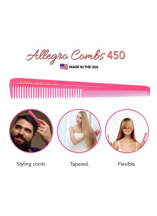 Allegro Combs Allegro Combs 450 Tapered Hair Combs Barber Combs Hair Cutting Combs Hairstylist Combs Women's Combs Men's Pocket Combs Made In The USA. 6 Pcs. (Neon Pink)  - Image 4
