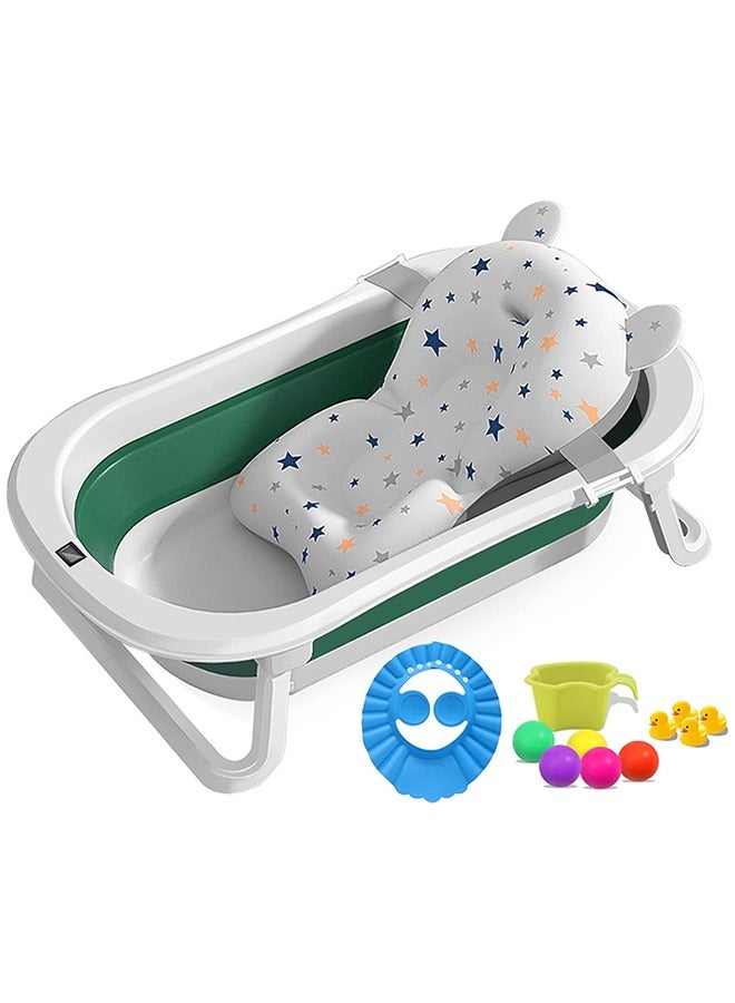 تايمي حوض استحمام محمول للأطفال مع قبعة شامبو مبطنة للأطفال، حوض استحمام قابل للطي للأطفال من سن 0 إلى 2 سنة، حوض استحمام قابل للطي للأطفال حديثي الولادة، منظم استحمام (أخضر) - Image 1