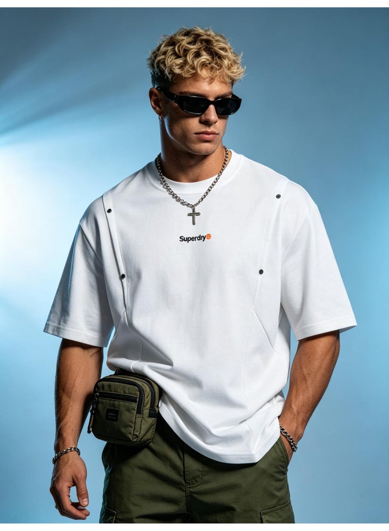 سوبر دراي Superdry men and women with the same heavyweight 100% cotton T-shirt, rivet decorative pleated round neck short sleeve casual T-shirt. - Image 5
