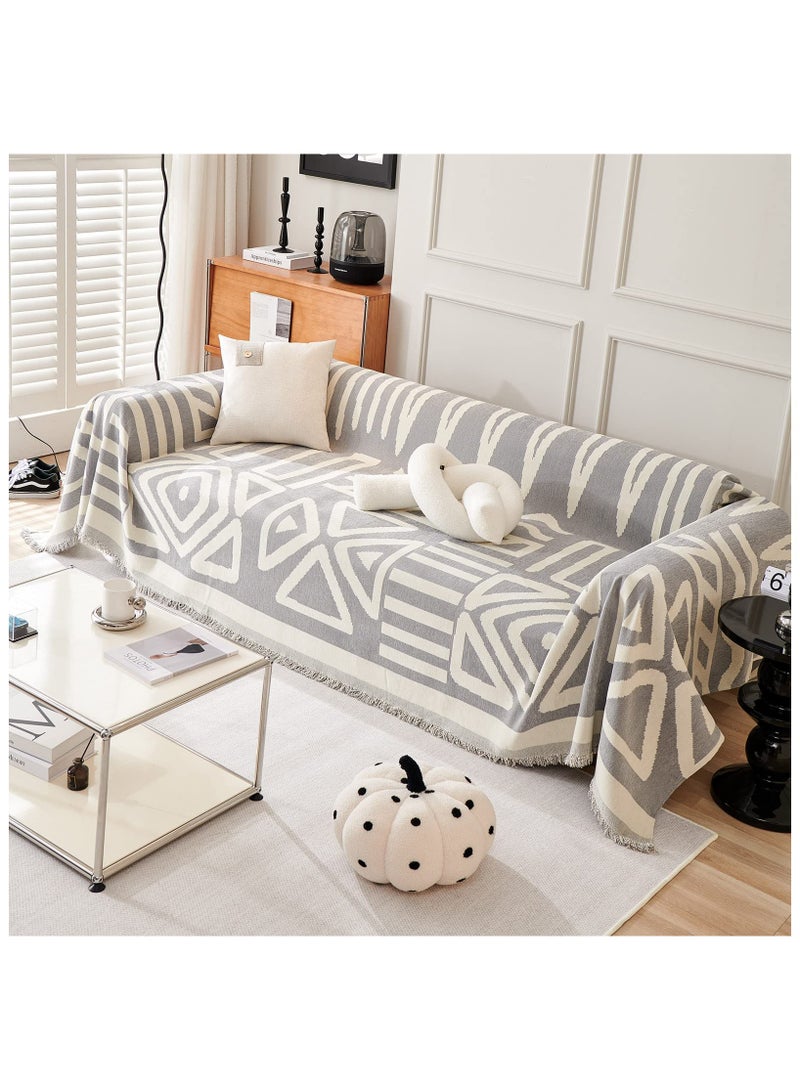 XiuWoo Geometric Jacquard Sofa Cover Soft Texture Washable Decorative Sofa Cover For 3 Cushion Sofa Furniture Protective Cover Sofa Cover With Tassel 180*300 CM,Grey - Image 3