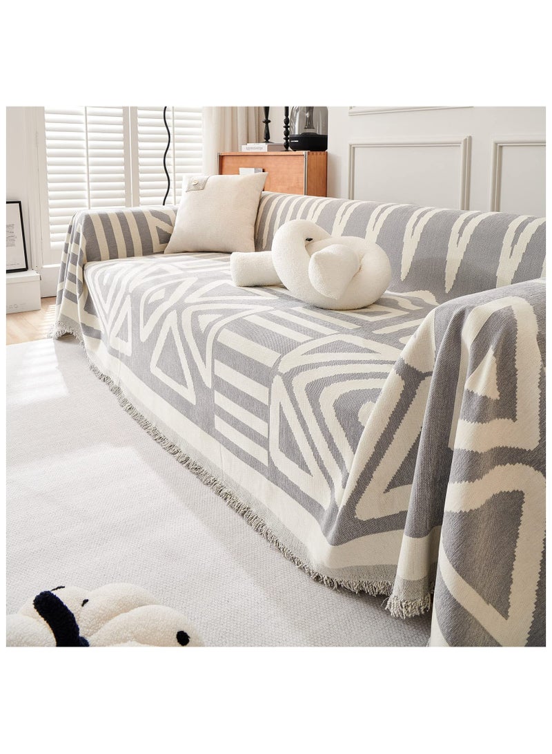 XiuWoo Geometric Jacquard Sofa Cover Soft Texture Washable Decorative Sofa Cover For 3 Cushion Sofa Furniture Protective Cover Sofa Cover With Tassel 180*300 CM,Grey - Image 4