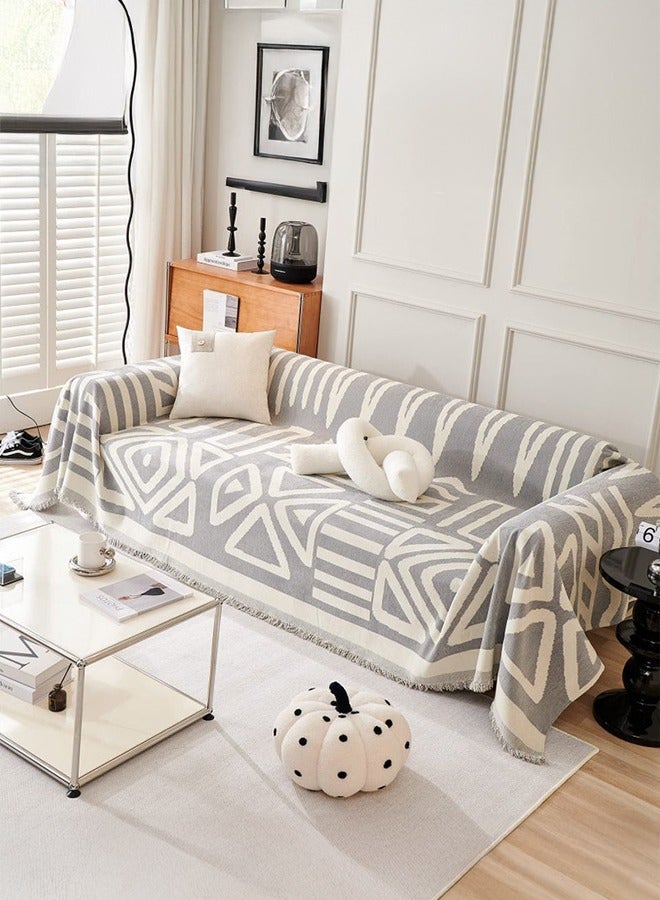 XiuWoo Geometric Jacquard Sofa Cover Soft Texture Washable Decorative Sofa Cover For 3 Cushion Sofa Furniture Protective Cover Sofa Cover With Tassel 180*300 CM,Grey - Image 1