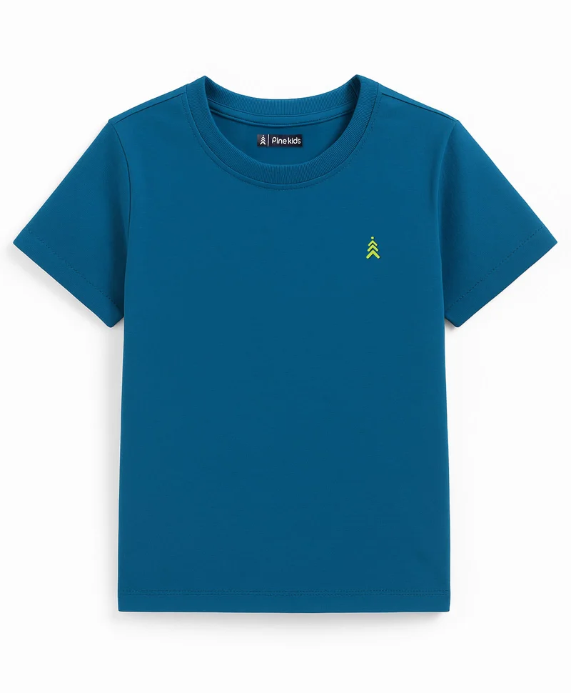 Pine Kids Pine Kids Cotton Knit Half Sleeves T-Shirt with Logo Print - Blue