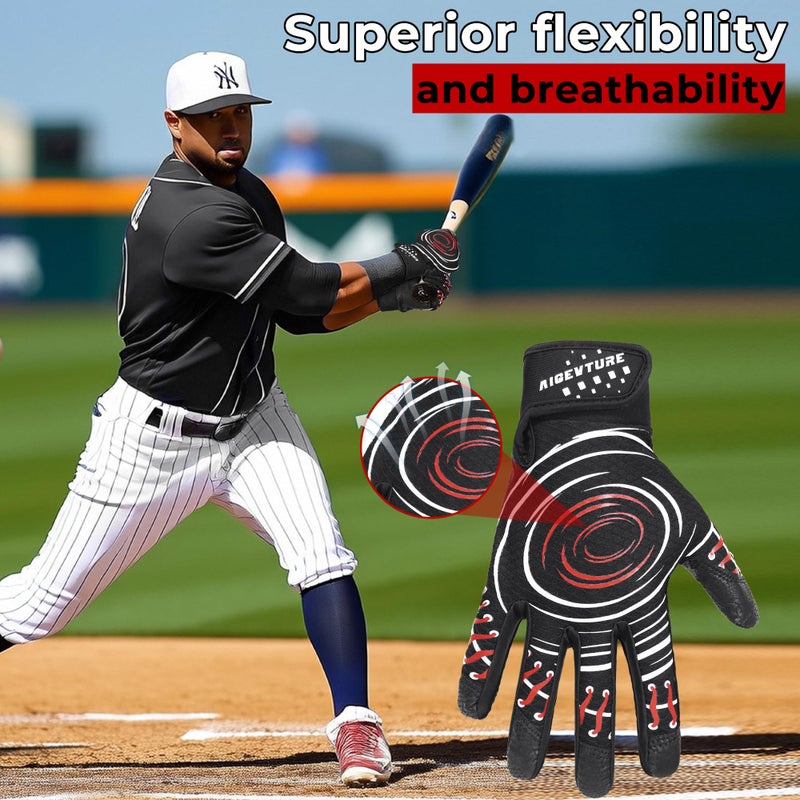 AIGEVTURE Baseball Bating Gloves Adult Youth Baseball Softball Batting Gloves Men Women Black Large - Image 3