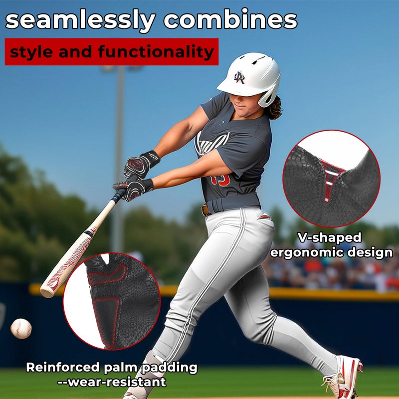 AIGEVTURE Baseball Bating Gloves Adult Youth Baseball Softball Batting Gloves Men Women Black Large - Image 5