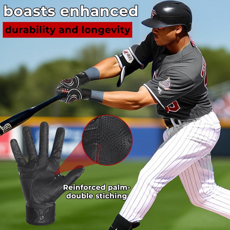AIGEVTURE Baseball Bating Gloves Adult Youth Baseball Softball Batting Gloves Men Women Black Large - Image 4
