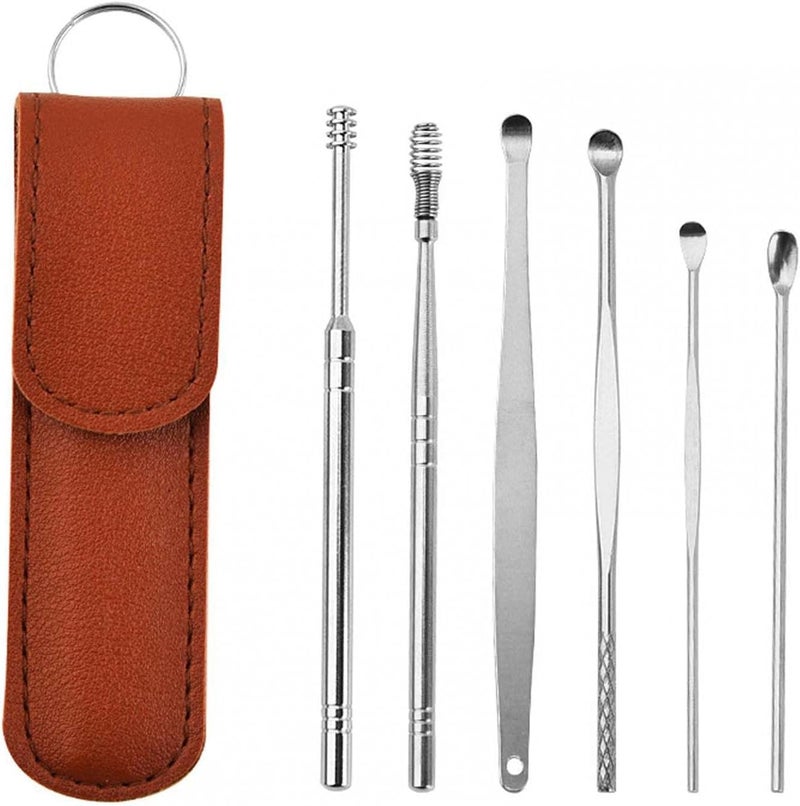 klarako Innovative Spring Ear Wax Cleaner Tool SetEar Pick Removal Kit, Spiral Design Stainless Steel Ear Picks,Unisex Stainless Steel Ear Curette Cleaner (Brown) - Image 1