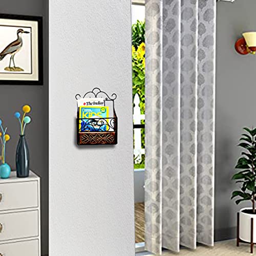Woodiva Wood & Wrought Iron Modern Elegance Magazine Newspaper & Book Wall Rack || Wall Magazine Holders for Home & Office || Black & Natural Finish {38x28x11}cm. - Image 5