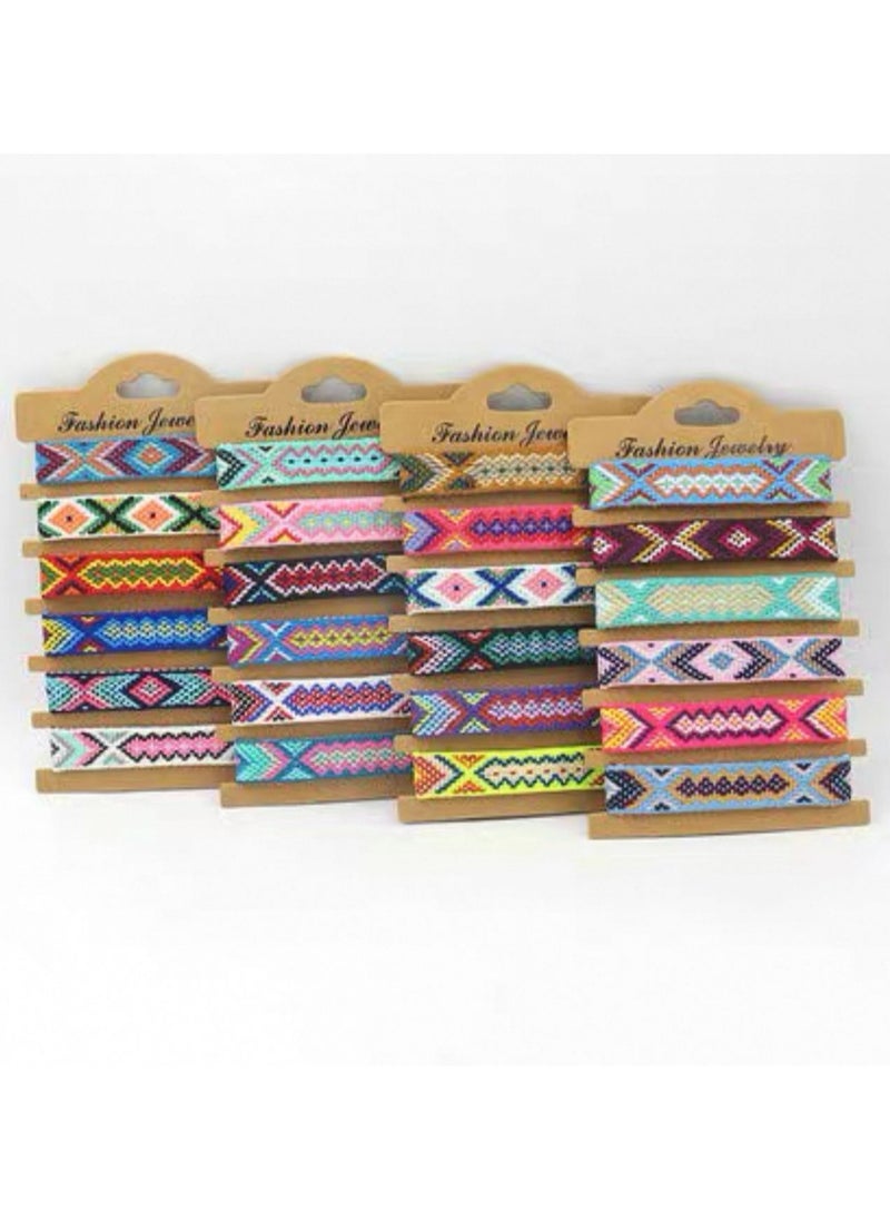 Generic - Handwoven bracelets made of colorful threads. They feature geometric patterns and bright colors, with tassels at the ends. They can be used as hand or foot accessories. They are adjustable to fit different wrist sizes. 3 pieces. - Image 1