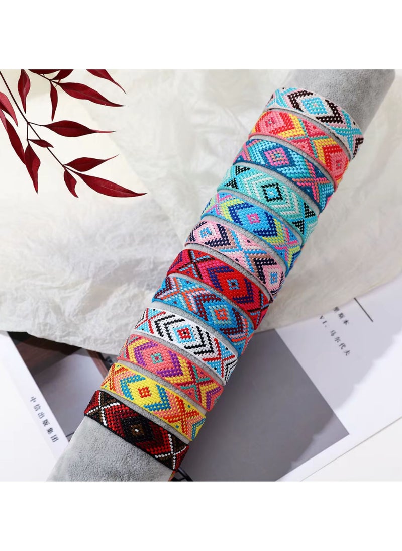 Generic - Handwoven bracelets made of colorful threads. They feature geometric patterns and bright colors, with tassels at the ends. They can be used as hand or foot accessories. They are adjustable to fit different wrist sizes. 3 pieces. - Image 1