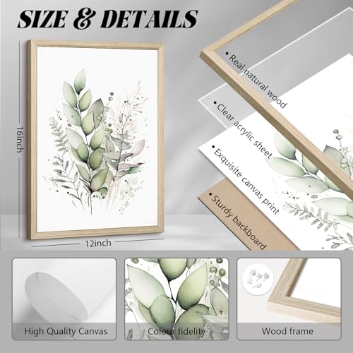 Joocrise Watercolor Botanical Wall Art Set of 3 Boho Floral Canvas Wall Decor Prints Sage Green Wildflower Wall Art Modern Flower Pictures Botanical Painting for Bedroom Bathroom 12x16 Inch Wood Framed - Image 2