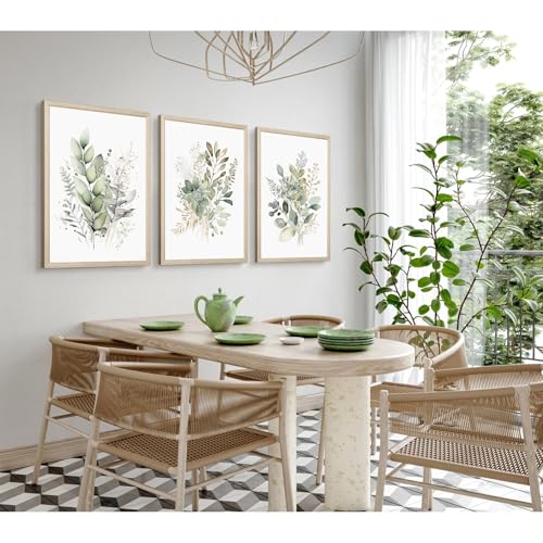 Joocrise Watercolor Botanical Wall Art Set of 3 Boho Floral Canvas Wall Decor Prints Sage Green Wildflower Wall Art Modern Flower Pictures Botanical Painting for Bedroom Bathroom 12x16 Inch Wood Framed - Image 5