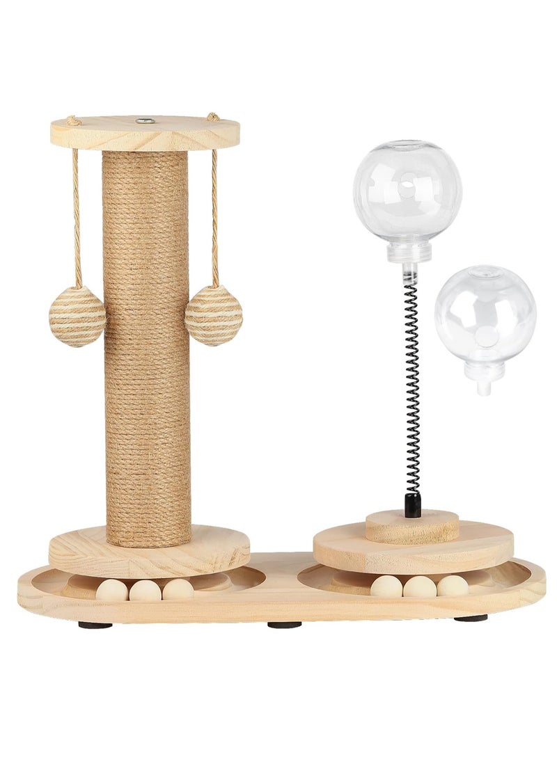 Meetion 4 in1 Interactive Cat Toy, Cat Food Treat Toy for Indoor Cats and Kittens with Wooden Track Balls, Cat Scratching Post with Hanging Ball, Kitten Sisal Scratcher Toy  - Image 1
