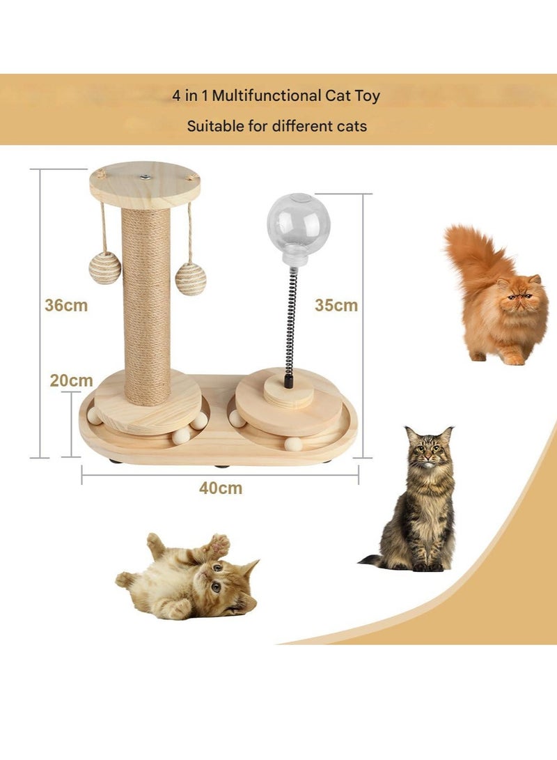 Meetion 4 in1 Interactive Cat Toy, Cat Food Treat Toy for Indoor Cats and Kittens with Wooden Track Balls, Cat Scratching Post with Hanging Ball, Kitten Sisal Scratcher Toy  - Image 2