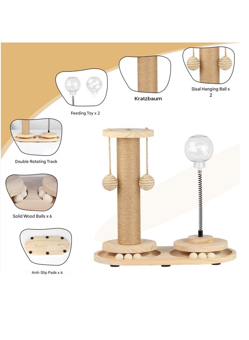 Meetion 4 in1 Interactive Cat Toy, Cat Food Treat Toy for Indoor Cats and Kittens with Wooden Track Balls, Cat Scratching Post with Hanging Ball, Kitten Sisal Scratcher Toy  - Image 3