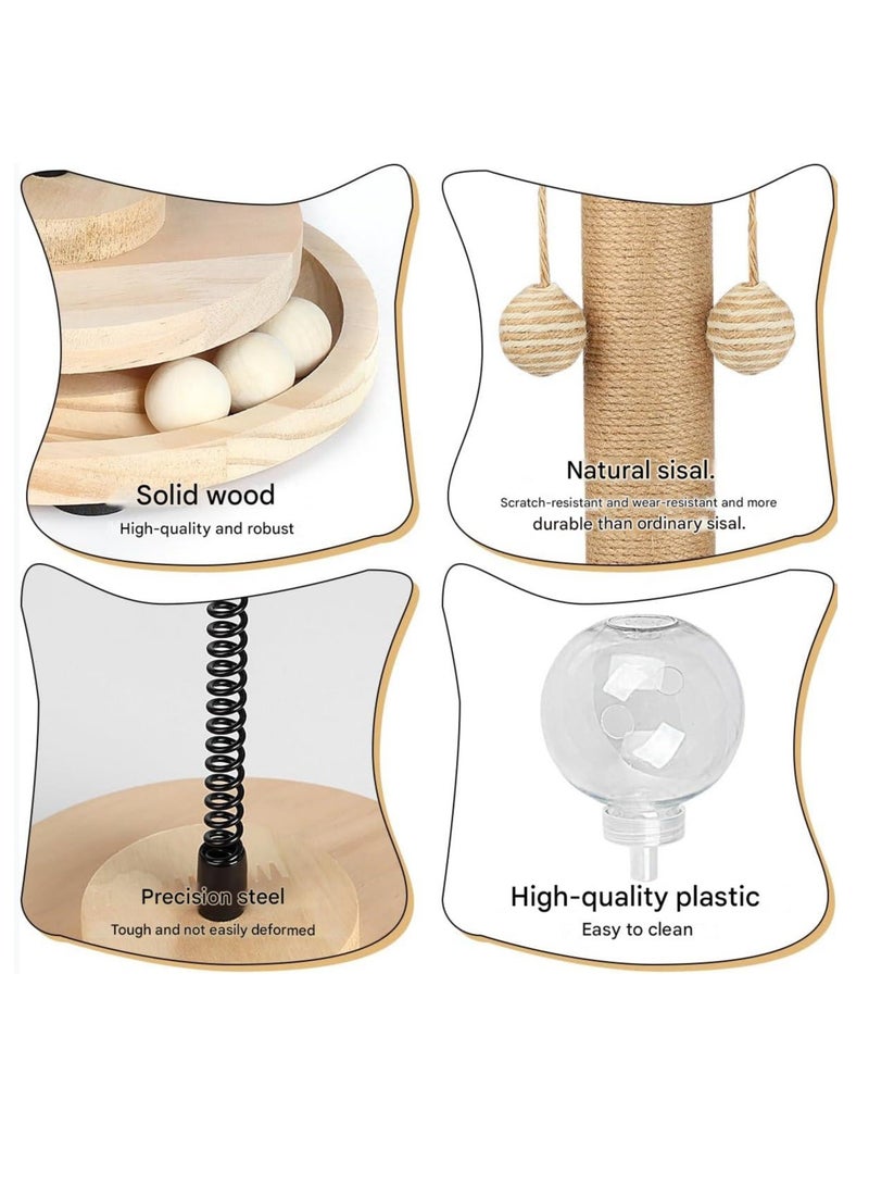 Meetion 4 in1 Interactive Cat Toy, Cat Food Treat Toy for Indoor Cats and Kittens with Wooden Track Balls, Cat Scratching Post with Hanging Ball, Kitten Sisal Scratcher Toy  - Image 4