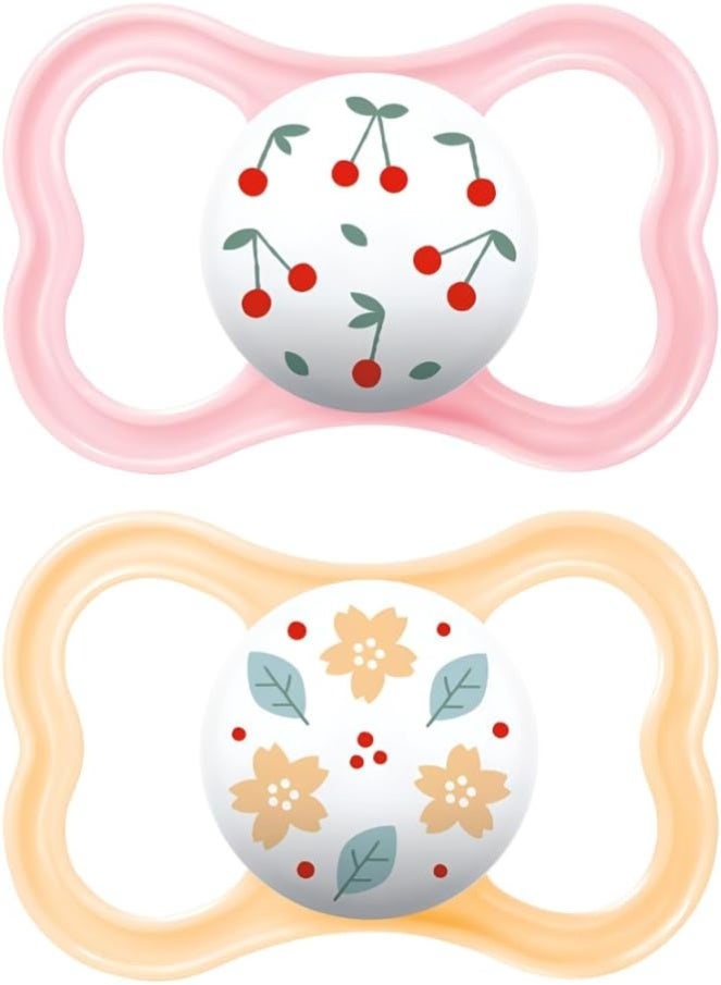 مصاصات مام إير الحديثة (عبوة 2)، مصاصة مام للبشرة الحساسة 16+ شهر، أفضل مصاصة للأطفال الذين يرضعون من الثدي، مصاصات للبنات، وردي