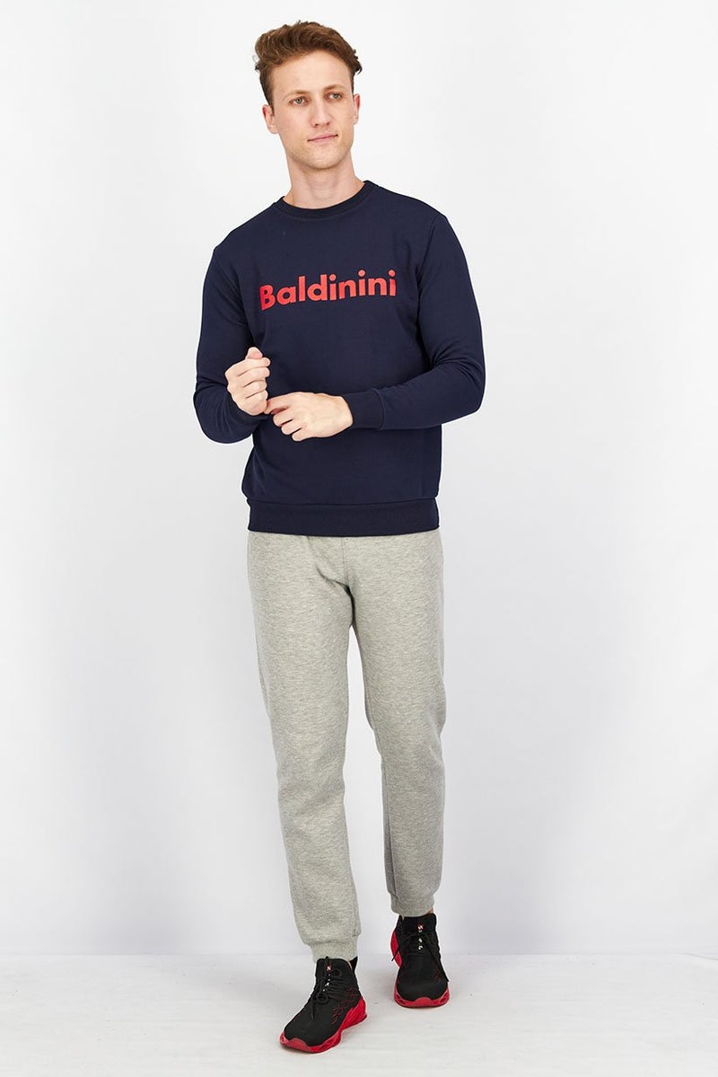 Baldinini Men Crew Neckline Brand Logo Long Sleeves Sweatshirt, Blue and Red - Image 4