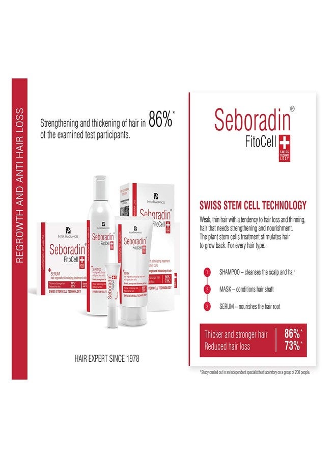 Seboradin Hair Loss and regrowth Fitocell Shampoo with Swiss Technology Stem Cells Phytocelltec Malus Domestica and Biotin, for Men and Women, 200 ml - Image 4