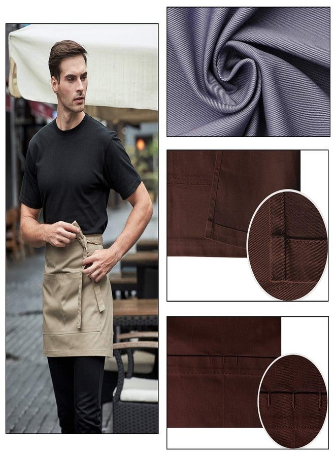 LISSOMPLUME Unisex 2 Pockets Waist Apron Restaurant Bistro Works Half Aprons 70X45cm Deep Gray - Image 4