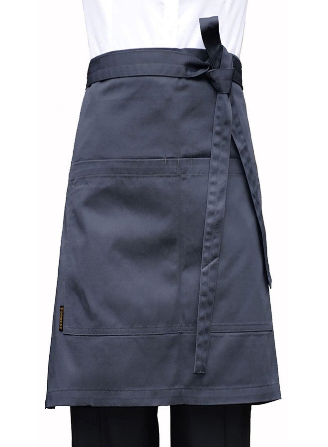 LISSOMPLUME Unisex 2 Pockets Waist Apron Restaurant Bistro Works Half Aprons 70X45cm Deep Gray - Image 1