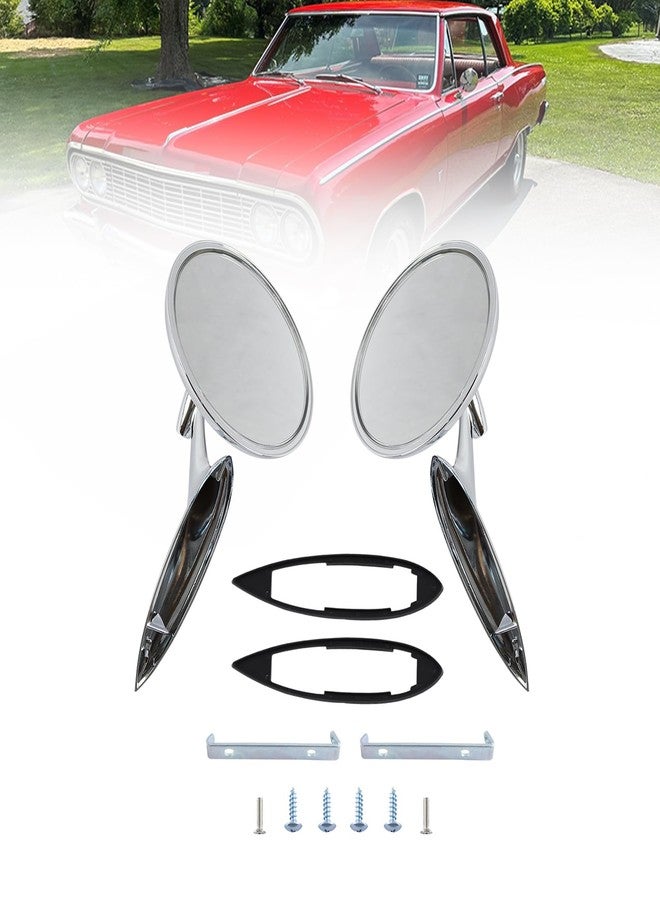 LAFORMO Round Bowtie Outside Rearview Mirrors Ribbed Base Compatible With 1963-1964 Chevy Impala ; 1963-1965 Chevy Corvair ; 1963-1964 Chevy II ; 1963-1964 Chevy Biscayne - Image 1