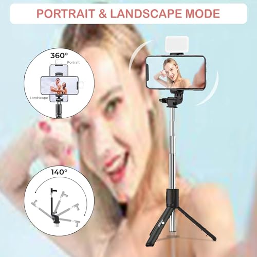 Kratos 28 Inch Selfie Stick Tripod Stand with Light, 3-in-1 Multifunctional Design, Rechargeable LED Light with Two Brightness Levels with Bluetooth Remote for Makeup, Selfie & Photoshoot - Image 4