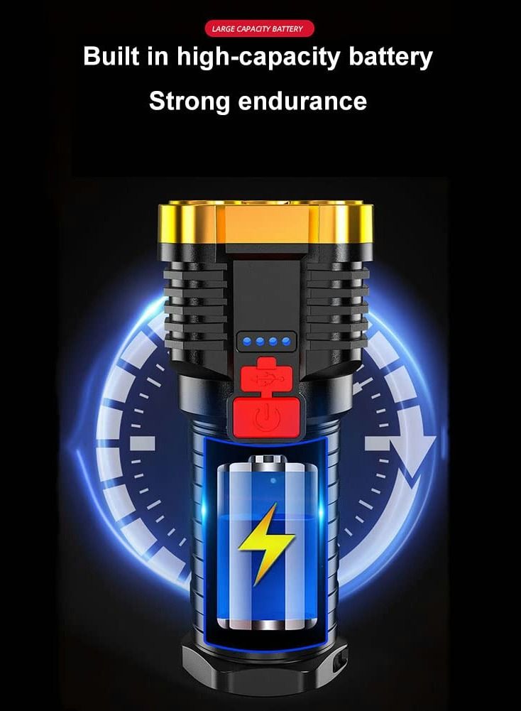 Torches Led Super Bright, Five-Nuclear Explosion LED Flashlight Strong Light Rechargeable, Led Spotlight Flashlight Portable Powerful Searchlight with 4 Lighting Modes - Image 5